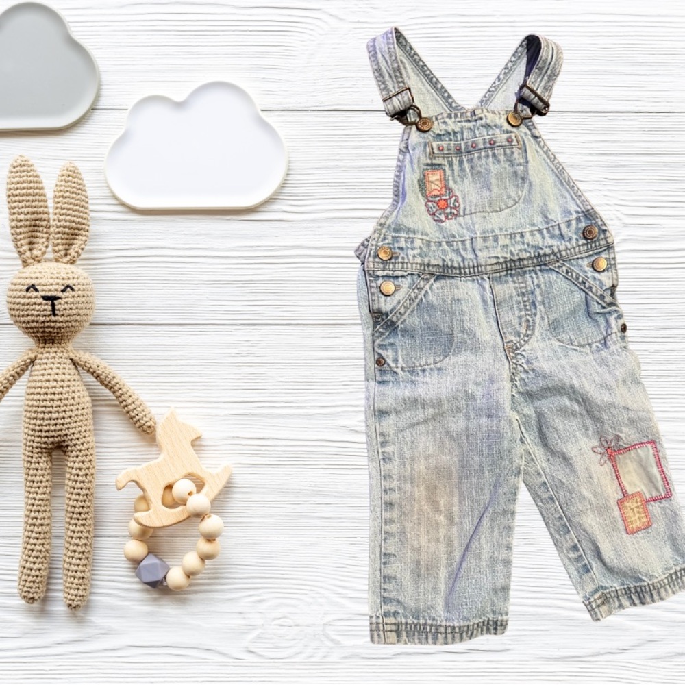 Charming Light Blue Kids Overalls with Embroidery